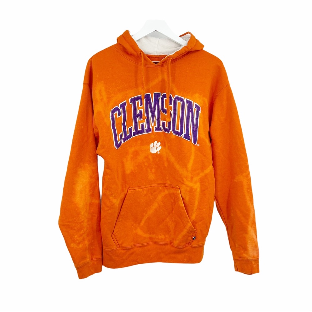 Clemson Tigers Custom Bleach Splatter Reverse Dyed Hoodie SZ M